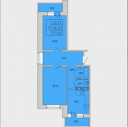 Двухкомнатная квартира 59.38 м²